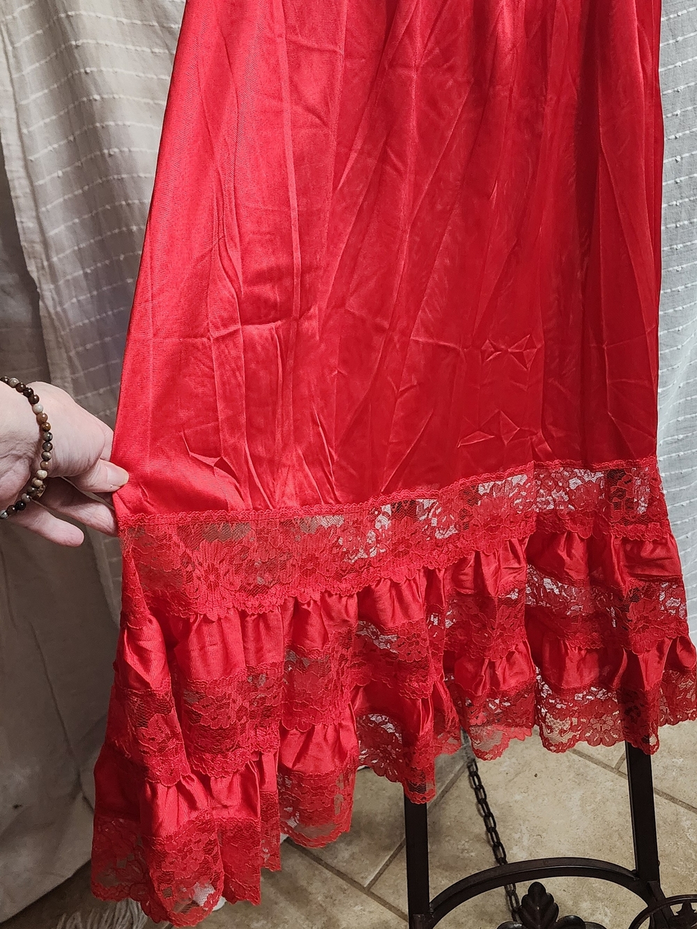 Vintage Union‎ Made Movie Star Red Lace-Trim Slip Tiered Half Slip Made In USA